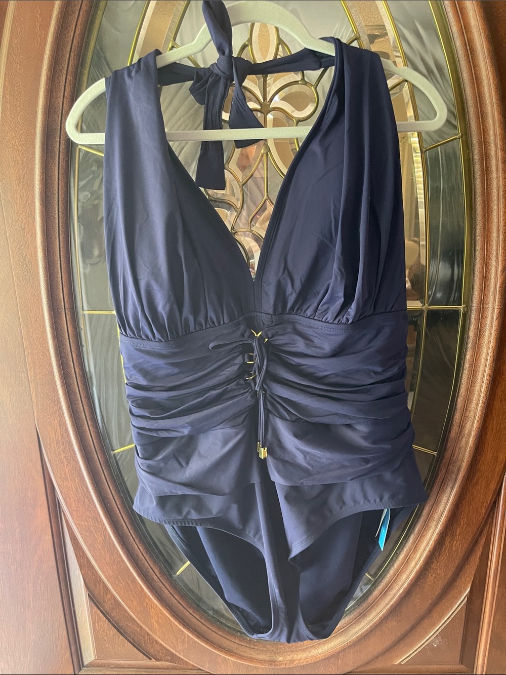 Bleu Rod Bettie Navy Ruched Halter One-Piece Swimsuit